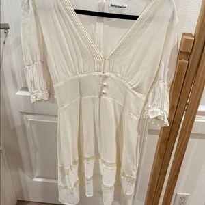 Reformation Ivory Buttoned V-Neck Dress